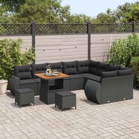 vidaXL Σετ Καναπέ Κήπου με μαξιλάρι 12 pcs Μαύρο Πολυ Ρατάν