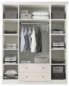 Ντουλάπα ρούχων Emily Megapap τετράφυλλη με καθρέπτη και συρτάρια χρώμα λευκό 140x50x210εκ.