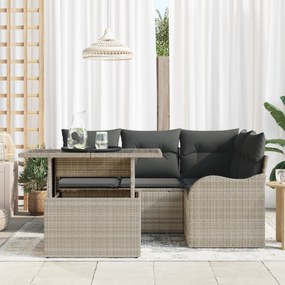 vidaXL Σετ Καναπέ Κήπου 5 Τεμαχίων Με Μαξιλάρια Ανοιχτό Γκρι Πολυ Ρατάν