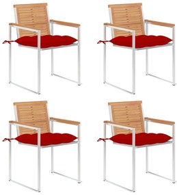 vidaXL Καρέκλες Κήπου 4 τεμ. από Μασίφ Ξύλο Teak με Μαξιλάρια