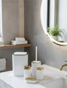 Stewehome Σετ μπάνιου 5 τεμαχίων από πλαστικό με λευκές και χρυσές λεπτομέρειες Λευκό