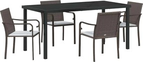 vidaXL Σέτ φαγητού για κήπο 5 pcs Καφέ και Μαύρο Ράτα PE