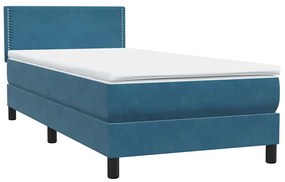 Box Spring κρεβάτι με στρώμα σκούρο μπλε 100x220 cm Βελούδινο - Μπλε