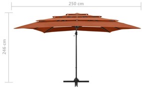 Ομπρέλα 4 Επιπέδων Τερακότα 250 x 250 εκ. με Ιστό Αλουμινίου - Καφέ