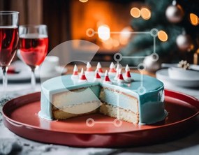 Σετ των 2 Intra Συλλεκτικό Ξύλινο Παζλ Plywood 4mm - Γιορτινή ατμόσφαιρα με μπλε κέικ και κρασί Σε Ξύλινο Κουτί - Διαστάσεις: 10x10 cm – 25 κομμάτια