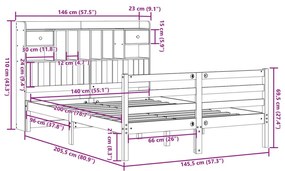 Κρεβάτι Βιβλιοθήκη Χωρίς Στρώμα 140x200 εκ Μασίφ Ξύλο Πεύκου - Καφέ