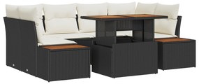 vidaXL Σετ Επίπλων Κήπου 7 τεμαχίων με Μαξιλάρια Μαύρη Πολυ Ράτανα Ακακία
