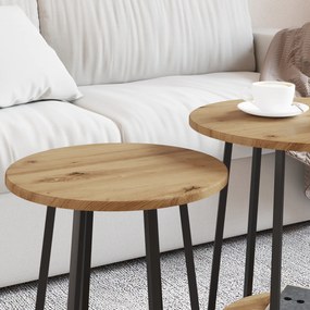 vidaXL Σετ Τραπεζάκι Πλευράς  2 Τεμαχίων σε Artisan Oak με Engineered Wood και Μέταλλο