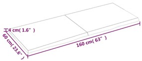 Ράφι Τοίχου 160x60x(2-4) εκ. από Ακατέργαστο Μασίφ Ξύλο Δρυός - Καφέ