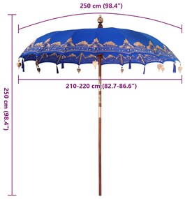 vidaXL Ομπρέλα ηλίου Άλλο Μπλε x 250 εκ. Βαμβάκι και ξύλο