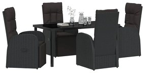 vidaXL Σέτ φαγητού για κήπο με μαξιλάρι 5 pcs Μαύρο συνθετικό ρατάν