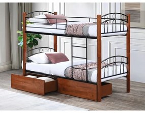 WOODWELL Ε80710NORTON Κρεβάτι Κουκέτα με 2 Συρτάρια 94x47x30cm, Μέταλλο Βαφή Μαύρο-Ξύλο Καρυδί 97x201x160cm (Στρώμα 90x190cm) Ε80710