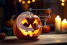 Intra Συλλεκτικό Ξύλινο Παζλ Plywood 4mm - Σκαλιστή κολοκύθα με κεριά σε τραπέζι Σε Ξύλινο Κουτί - Διαστάσεις Puzzle: 10x10 cm – 25 κομμάτια