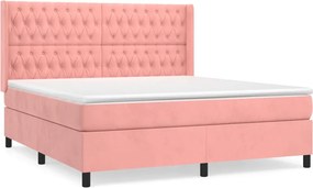 vidaXL Κρεβάτι Boxspring με Στρώμα Ροζ 180x200 εκ. Βελούδινο
