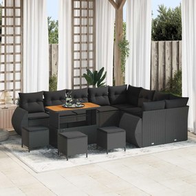vidaXL Σετ Καναπέ Κήπου με μαξιλάρι 13 pcs Μαύρο Πολυ Ρατάν