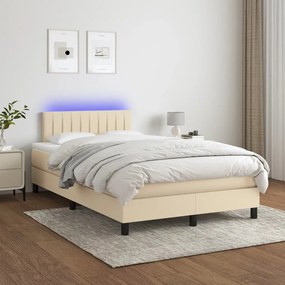 3133306 vidaXL Κρεβάτι Boxspring με Στρώμα &amp; LED Κρεμ 120x200 εκ. Υφασμάτινο Κρεμ, 1 Τεμάχιο