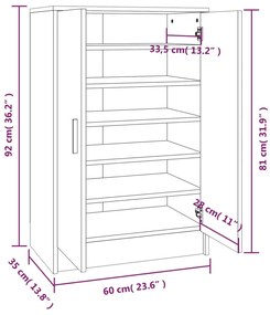 Παπουτσοθήκη Γκρι Sonoma 60 x 35 x 92 εκ. Επεξεργασμένο Ξύλο - Γκρι