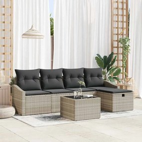 vidaXL Σετ Καναπέ Κήπου με μαξιλάρι 6 pcs Ανοιχτό γκρι Πολυ ράταν