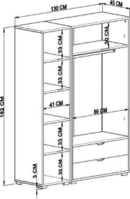 Τριφυλλη Ντουλαπα Λευκο Ματ DURU 1600 45x130x183