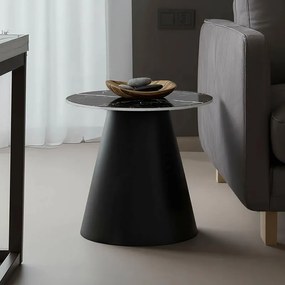 Βοηθητικό τραπέζι Fabrin Inart μαύρο μαρμάρου sintered stone-μαύρο μέταλλο Φ50x46εκ 70x70x40 εκ.
