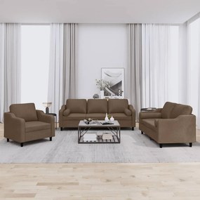 VidaXL Πολυθρόνες Σετ 3 Τεμαχίων Καφέ από Ύφασμα με Μαξιλάρια