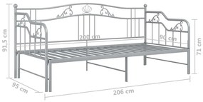 Πλαίσιο για Καναπέ - Κρεβάτι Γκρι 90 x 200 εκ. Μεταλλικό - Γκρι