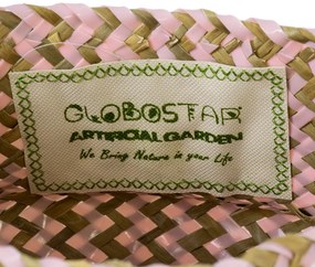 GloboStar® Artificial Garden LEROS 20341 Διακοσμητικό Ψάθινο Καλάθι - Κασπώ Γλάστρα - Flower Pot Ροζ με Καφέ Φ18cm x Υ20cm