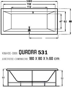Sanitec Quadra 531Q - Παραλληλόγραμμη Μπανιέρα 180x80 εκ - Pneumatic Basic, Χωρίς, Χωρίς, Χωρίς