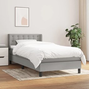 Κρεβάτι Boxspring με Στρώμα Ανοιχτό Γκρι 90x200 εκ. Υφασμάτινο