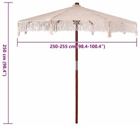 vidaXL Ομπρέλα ηλίου Άλλο Κρεμ x 250 εκ Βαμβάκι και συμπαγές ξύλο