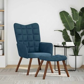 vidaXL Πολυθρόνα Relax Μπλε Βελούδινη με Σκαμπό