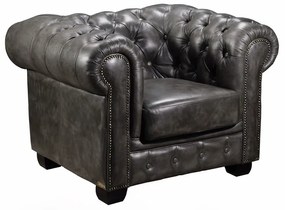 CHESTERFIELD Birmingham Πολυθρόνα Σαλονιού Καθιστικού, Δέρμα Antique Grey  103x92x72cm [-Γκρι-] [-Leather - Rubica Leather-] Ε9574,12