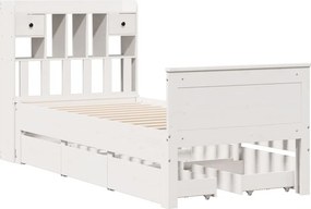 vidaXL Κρεβάτι Βιβλιοθήκη Χωρίς Στρώμα Λευκό 75x190 εκ Μασίφ Πεύκο