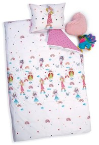 Παπλωματοθήκη Παιδική Rainbow Girls (Σετ 2τμχ) White-Pink Nef-Nef Single 160x240cm 100% Cotton
