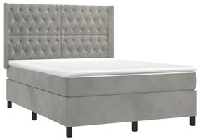 vidaXL Κρεβάτι Boxspring με Στρώμα Ανοιχτό Γκρι 140x200 εκ. Βελούδινο