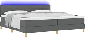 vidaXL LED Κρεβάτι με βάθρο Σκούρο Γκρι 200 x 200 cm ύφασμα