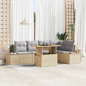 vidaXL Σετ Τραπεζαρίας Κήπου 6 Τεμαχίων με Μαξιλάρια Μπεζ Πολυ Ρατάν Ακακία