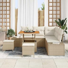 vidaXL Σετ Καναπέ Κήπου με μαξιλάρι 8 pcs Μπεζ Πολυ ράταν