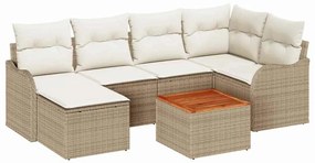 vidaXL Σετ Καναπέ Κήπου 7 pcs Μπεζ Πολυ ράταν