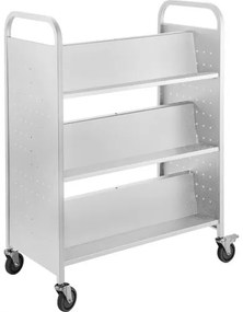VEVOR Book Cart, 200lbs Library Cart, 35x19x49 Inch Rolling Book Cart Double Sided W-Shaped Sloped Shelves with 4-Inch Lockable Wheels, for Home Shelves Office and School Book Truck in White