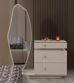 Stewehome Σετ Σιφονιέρας με Ασύμμετρο Καθρέφτη MDF &amp;amp; Τραβερτίνη 148x47x86 cm