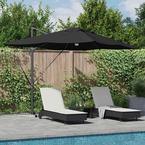 vidaXL Περιστρεφόμενη Ομπρέλα Roma με LED, Μαύρη, 352x251x265 εκ, Αλουμίνιο
