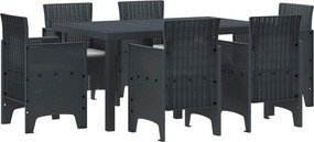vidaXL Σέτ φαγητού για κήπο 7 τμχ. Ανθρακί Rattan Polt