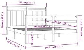 Πλαίσιο Κρεβατιού 135 x 190 εκ. από Μασίφ Ξύλο Double - Καφέ