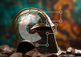 Intra Συλλεκτικό Ξύλινο Παζλ Plywood 4mm - Αρχαίο σπαρτιατικό κράνος στο σωρό των βράχων Σε Ξύλινο Κουτί - Διαστάσεις Puzzle: 10x10 cm – 25 κομμάτια