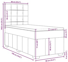 Κρεβάτι Boxspring με Στρώμα Σκούρο Γκρι 90x190 εκ. Υφασμάτινο - Γκρι