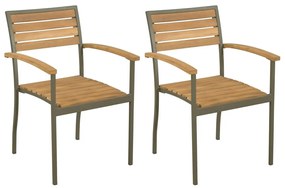 Καρέκλες Κήπου Στοιβαζόμενες 2 τεμ. Μασίφ Ξύλο Ακακίας / Ατσάλι - Καφέ