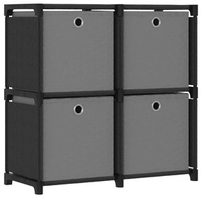 Ραφιέρα με 4 Κύβους & Κουτιά Μαύρη 69x30x72,5 εκ. Υφασμάτινη