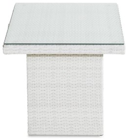 Τραπεζάκι εξωτερικού χώρου Comfort Garden 1352, 55x60x100cm, Άσπρο, Επεξεργασμένο γυαλί, Πλαστικό ψάθινο