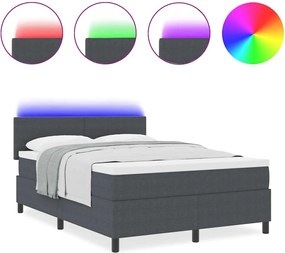 vidaXL LED Κρεβάτι με βάθρο Σκούρο Γκρι και Λευκό 140 x 200 cm